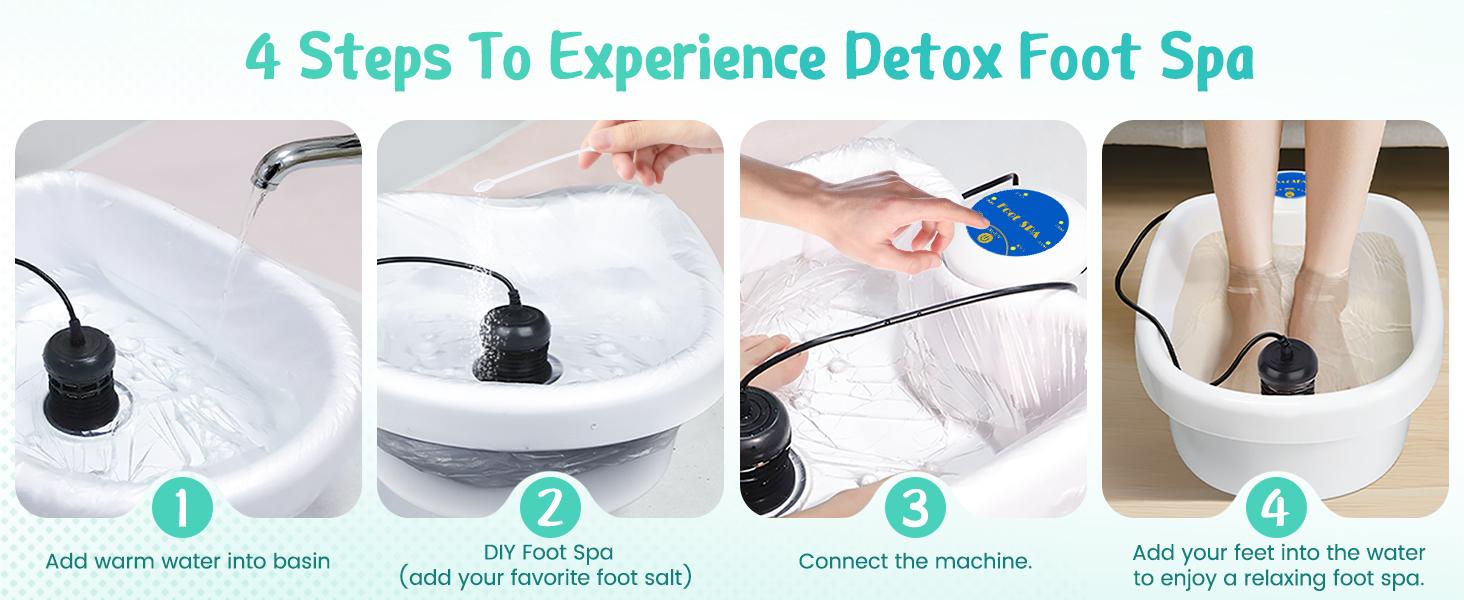 Portable Ionic Foot Bath Detox Machine - Plug-In Bathroom Relaxation Aid with Plug, 1-Touch Start, 30min Auto Shut Off, Smart Controller, Purified Water Function, Adjustable Massage, 4.33x2.36in, Any Basin Compatible Gift for Body Detox & Stress Relief