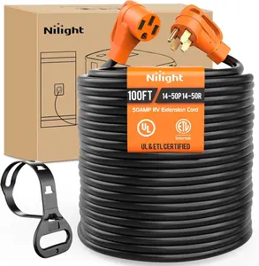 Nilight 50 Amp 100FT RV EV Extension Cord 250V Heavy Duty 6/3+8/1 Gauge Pure Copper STW Wire UL ETL Listed 4 Prong Nema14-50P 14-50R 50F/50M Cable Suit for RVs EVs Trailer Campers