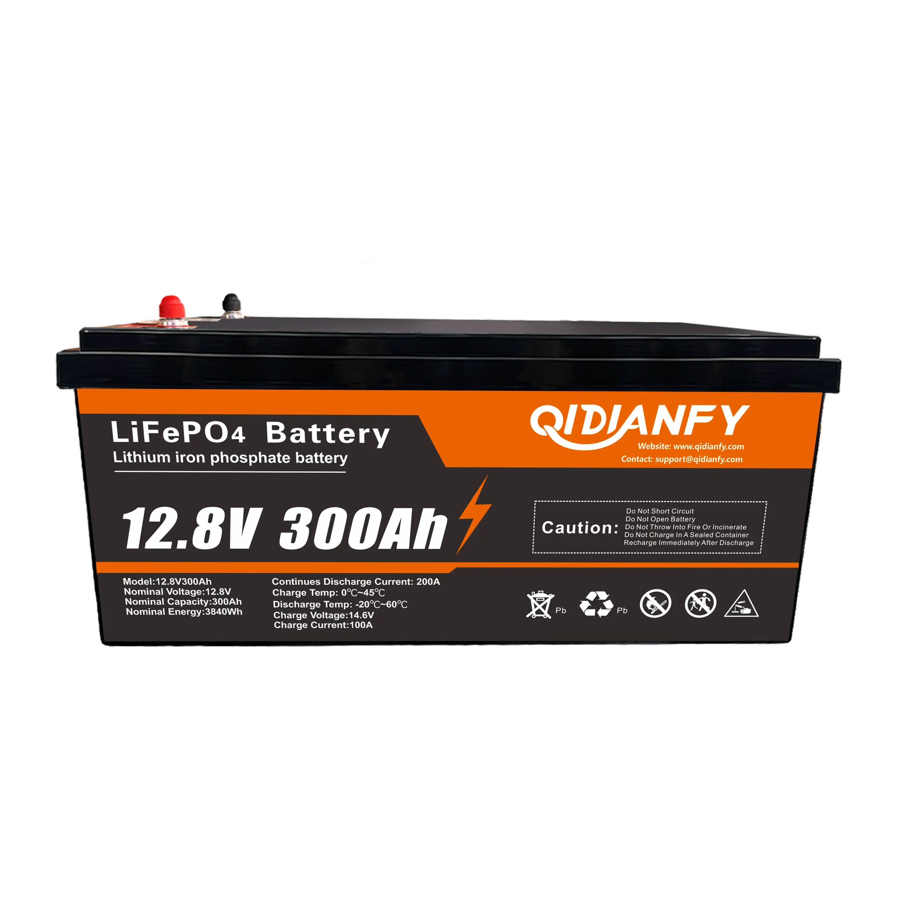 Qidianfy 12V 300Ah LiFePO4 Battery, Deep Cycle Lithium Iron Phosphate Battery with BMS, Perfect for Solar System, RV, Off-Grid, Marine