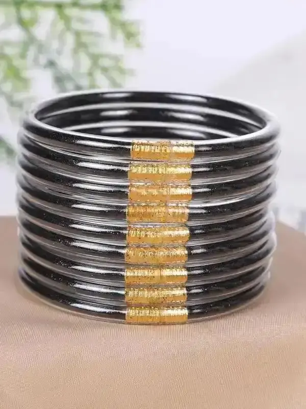 9-Piece Jelly Bangle Set for Women, Solid Color Fashion Jewelry Party Daily Wear Gift Girlfriends Stylish Classy Great Sophisticated Timeless Look Essential Elegant Refined Luxury Style Stunning Versatile Exquisite