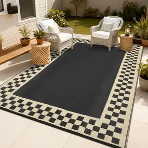 Outdoor Bordered Rug Washable Plastic Straw Rug for Balconies, Terraces, Beaches, RVs, Picnics and Pools - Versatile, Durable, and Stylish