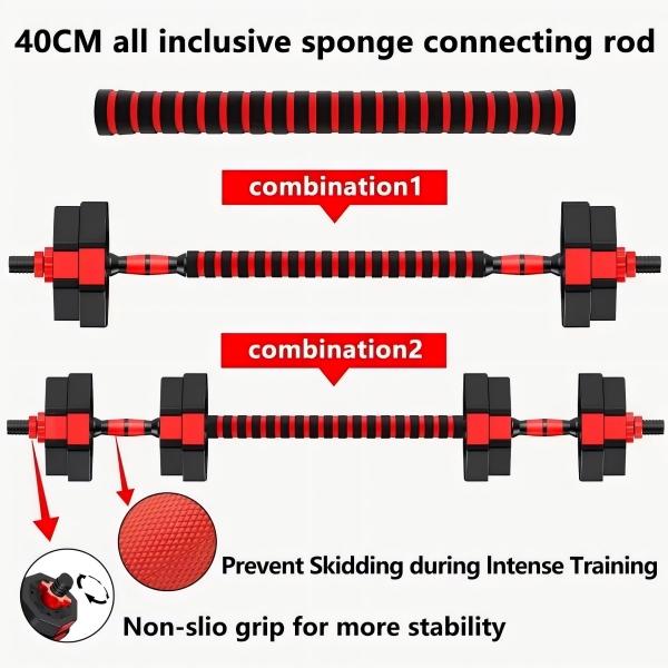 FIXTECH 66 Lb Adjustable Weights Dumbbells Set, Home Gym Fitness Free Weight Set For Men Women, Red