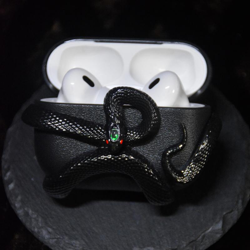 Aura：999999  Black Snake AirPods Case for Airpods Pro2 Pro & AirPods 4 with Green Eye Detail Anti-Drop Protection Gift for Anime Lovers - Audio