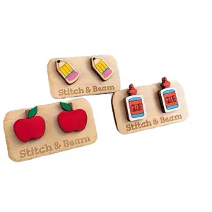 Stitch & Beam+back to school earrings+stud pack+laser cut wooden back to school theme+earrings
