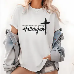 Inspirational T - Shirt with Empowering Phrase "Hard Fought, Heartfelt, Been - Through - Hell Hallelujah" and Cross Symbol