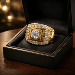 Elegant 14k gold plated mens ring with beautiful design of zirconia