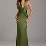 AZAZIE Valerie Women's Formal Bridesmaid Dress in Stretch Satin | Sleeveless Mermaid Gown with Pleated Halter Neck & V-Back sohochic