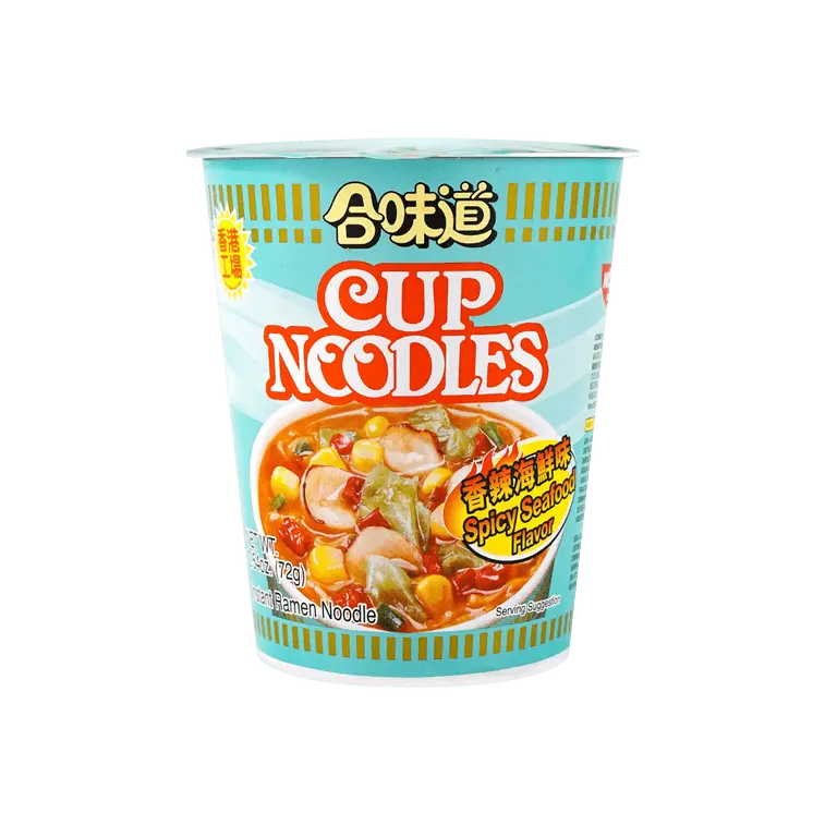 Nissin Cup Noodle - Savory Spicy Seafood Soup Asian Noodles, Spicy Food Mukbangs Option, Cuttlefish-Infused, Single Serve, Ambient, Seafood Broth Aroma - 73g