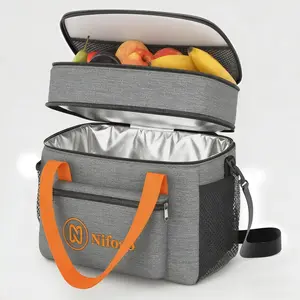 15L Portable Double Deck Insulated Lunch Bag Leakproof Soft Cooler Tote Thermal Cold Preservation Reusable Waterproof for Men Women Work School Camping Picnic Hiking Travel Black