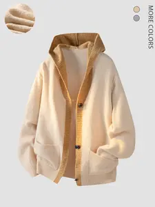 Men's Fall Winter Vintage Classic Hooded Knit Cardigan, Casual Fitted Design, Button Detail, Multiple Colors Available, Unisex Style