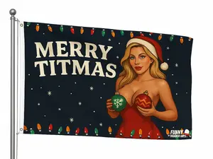 Funny Christmas Flag – “Merry Titmas” 3x5 FT Single Sided Holiday Banner w/ 2 Grommets | Hilarious Xmas Decor for Home, Bar, or Man Cave party favor