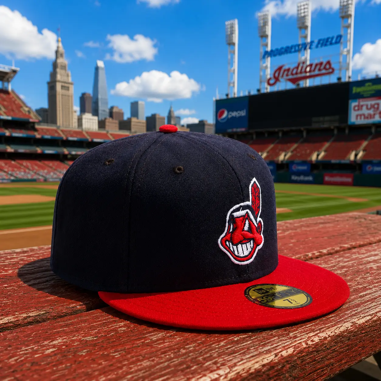 Cleveland Indians New Era 59FIFTY Fitted Hat – Red Home Collection On-Field MLB Flat Brim Cap