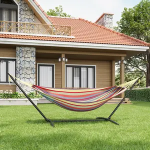 Quick-Fold Double Hammock with Steel Stand, Heavy Duty 2-Person Hammock with 450 lbs Capacity, Portable and Space Saving, Carry Bag Included, Perfect for Garden, Yard, Camping, Beach