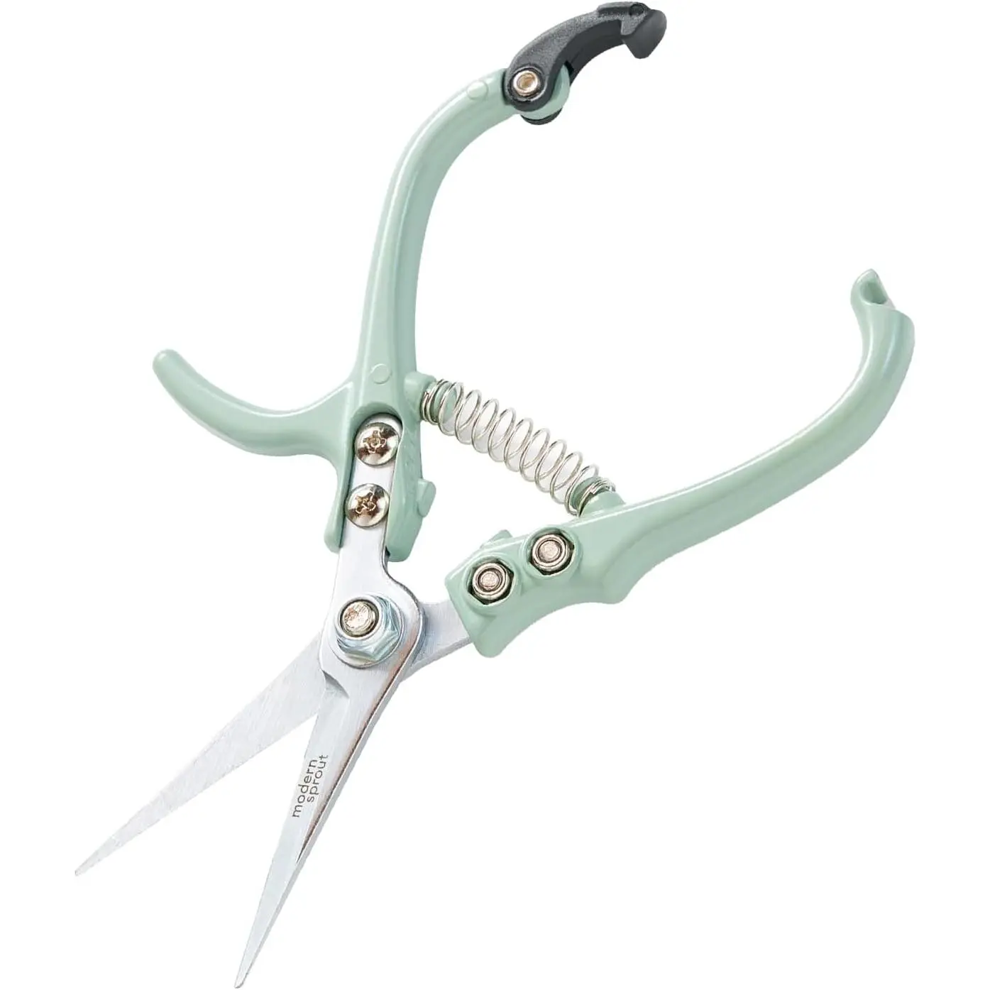 Modern Sprout Pruning Shears, Herb Snipping Scissors, Lightweight Gardening Tools W/Easy Lock, Flower Cutter Garden Shears, Carbon Steel Blade + Reusable Holster (Green, 1-Pack)
