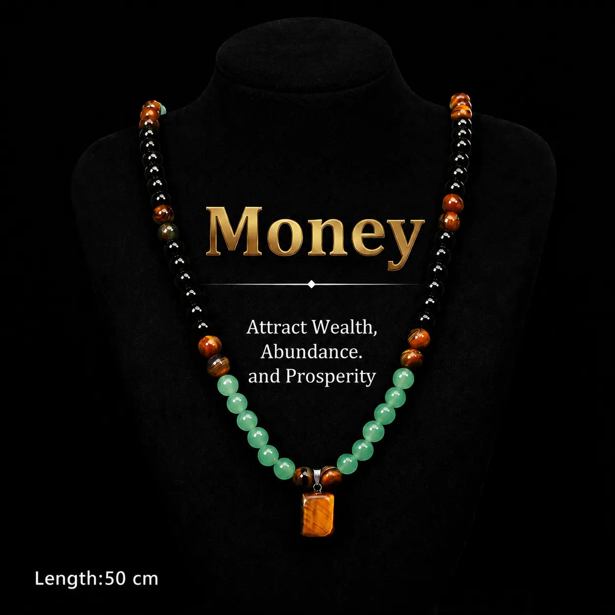 Money Attraction Necklace Green Aventurine & Tiger Eye Pendant, Healing Crystal Stone, Abundance Crystal Bracelet, Long Chain Sweater Chain, Anniversary Vacation & Theme Party Jewelry, Ideal Gift Jewelry for Men and Women Valentine’s Day gift