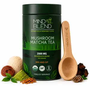 Mind Blend Mushroom Matcha Tea, 33 Servings, Lion's Mane, Cordyceps, USDA Organic, Gluten Free, Vegan | Made in the USA | Adaptogens Supporting Natural Energy, Gut Health, Mental Focus | Coffee Alternative