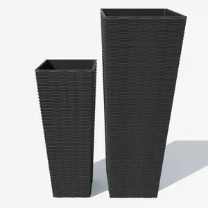 Garvee Set of 2 Tall Rattan Square Planters with Removable Inserts, Ideal for Indoor and Outdoor Use, Sizes 82x30x30cm and 60x23x23cm, Durable Black Planters with Drainage Holes for Trees and Flowers