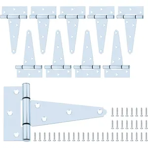 5 in Gate T Strap Hinges Zinc-Plated Heavy Duty T-Hinges with Screws for Sheds, Storage, Gates, and Barns(10 Pack)