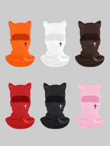 Neutral Cross Printed Balaclava Hat, Cat Ear Mask Design, Perfect for Outdoor Activities & Hiking, Stylish Winter Accessory