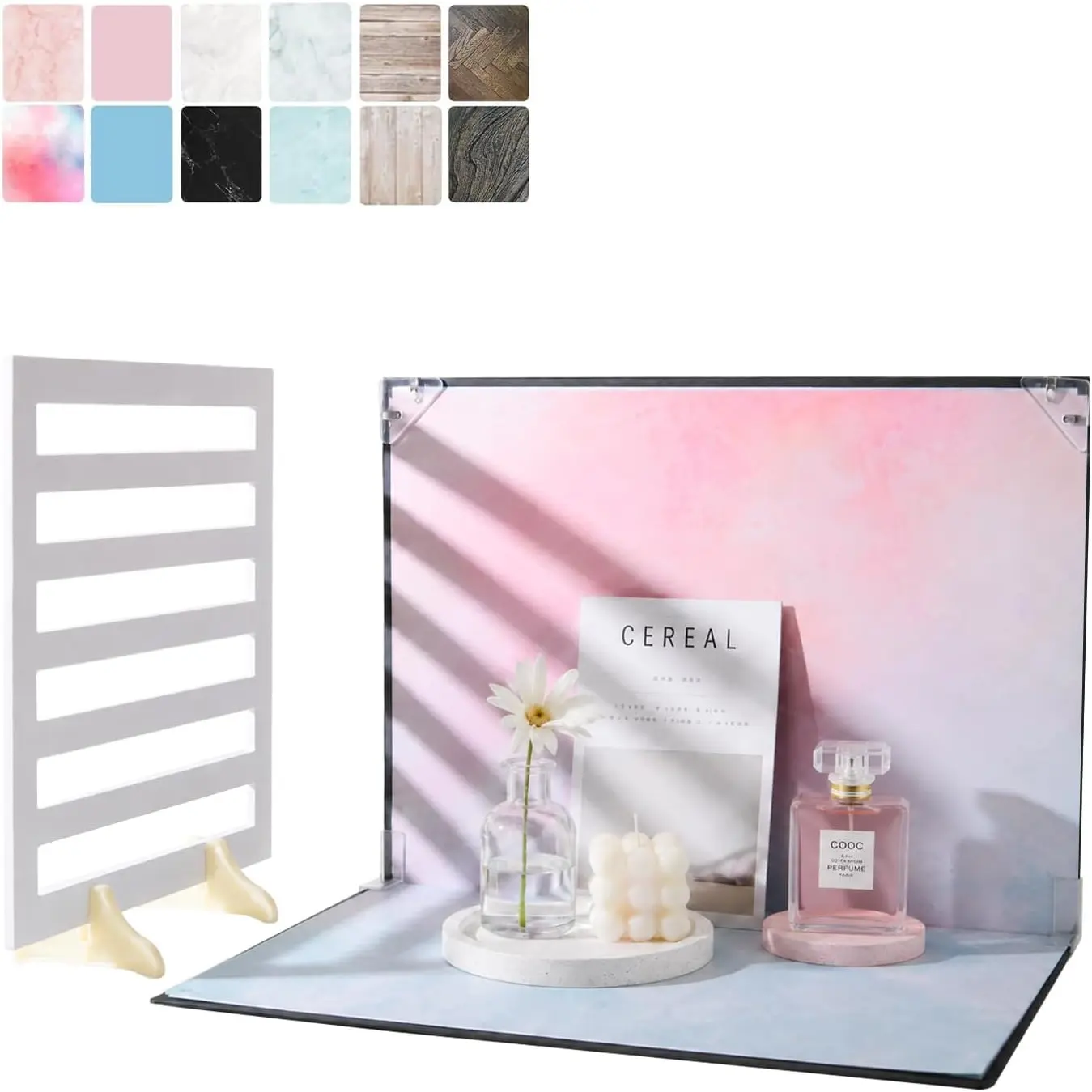 16x11.5 Inch Photo Backdrop Board Product Photography Backdrop Kit, 6PCS Sided 12 Patterns Flat Lay Background Paper Photoshoot Props, for Food Jewelry Cosmetics Photography
