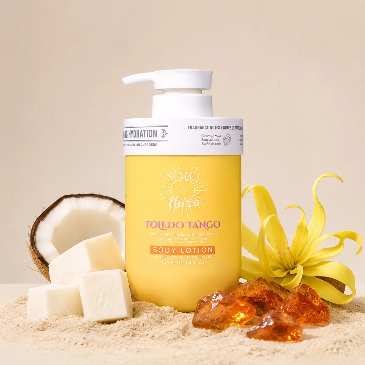 SOLO EN IBIZA Toledo Tango Body Lotion, Vegan Moisturizer with Long-Lasting Coconut Milk & Vanilla Scent, Lightweight & Cruelty-Free, 16.9oz / 500ml, Body Care, Daily