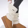 Women's Basic Solid Color Jacquard Knit Leg Warmers Socks with Metal Label Detail, Minimalist Fashionable Casual Chic Style Fitted Cozy Warm Leg Warmers for All Seasons, Women's Long Leg Warmers for Daily Wear