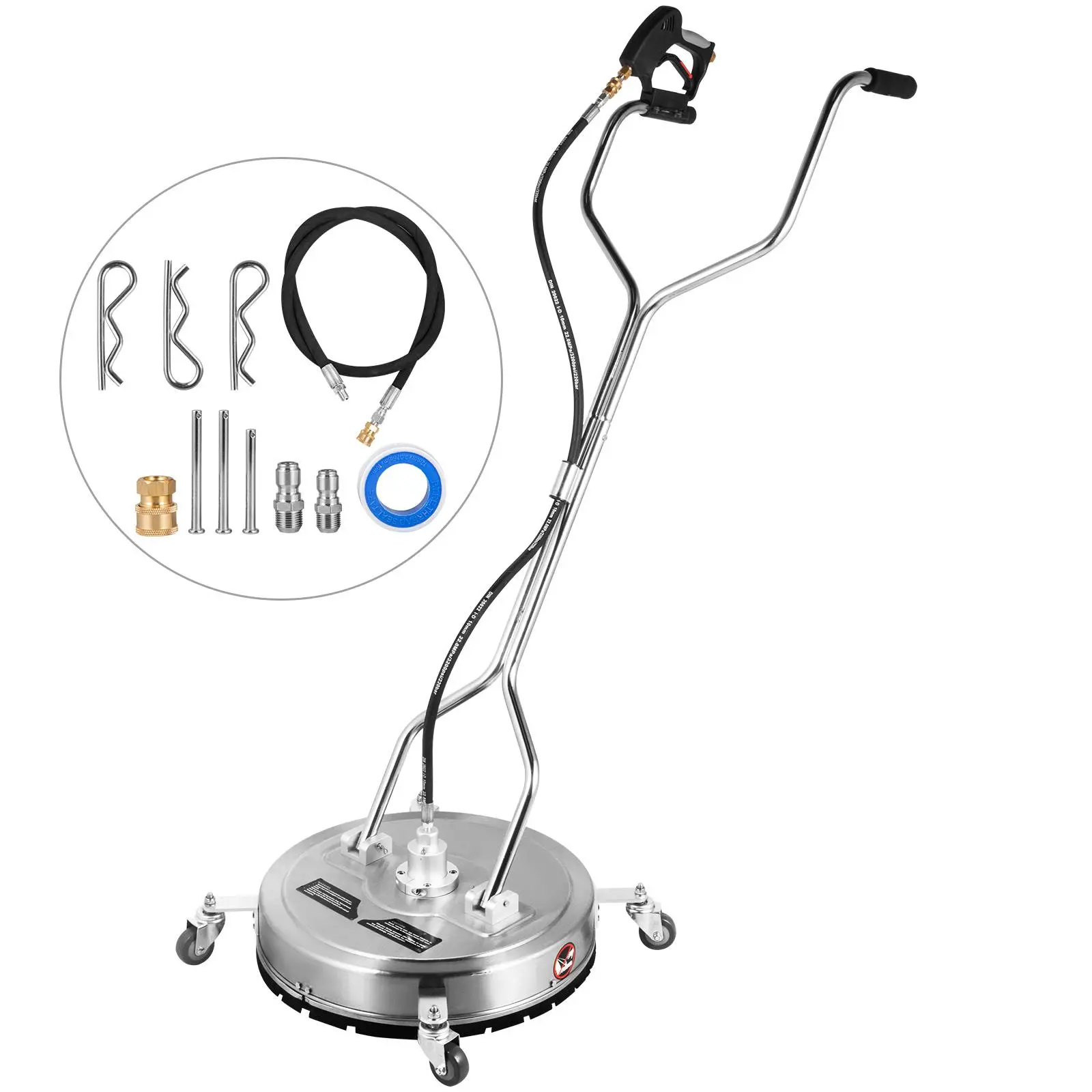 【SummerFinds】VEVOR Surface Cleaner 20 inch Flat Surface Cleaner for Pressure Washer 4000psi Pressure with 3/8 Quick Connector Surface Cleaner with Casters 10.5GPM Stainless Steel Rotating Rod & 3 Nozzle for Patio
