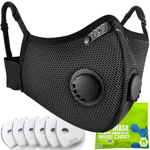 BASE CAMP Silver and Black Upgrade M Plus Dust Mask, Reusable Respirator Face Mask with 6 Activated Carbon Filters, Safety Work Masks for Woodworking, Construction, Yard Lawn Paint, Dust