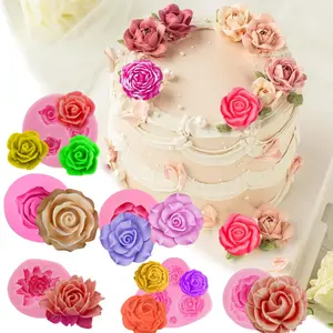 6/12 Pcs Flower Silicone Mold Set, 3D Rose Flower Fondant Silicone Molds for Soap Candle Making, Resin Casting & Candle Making Moulds