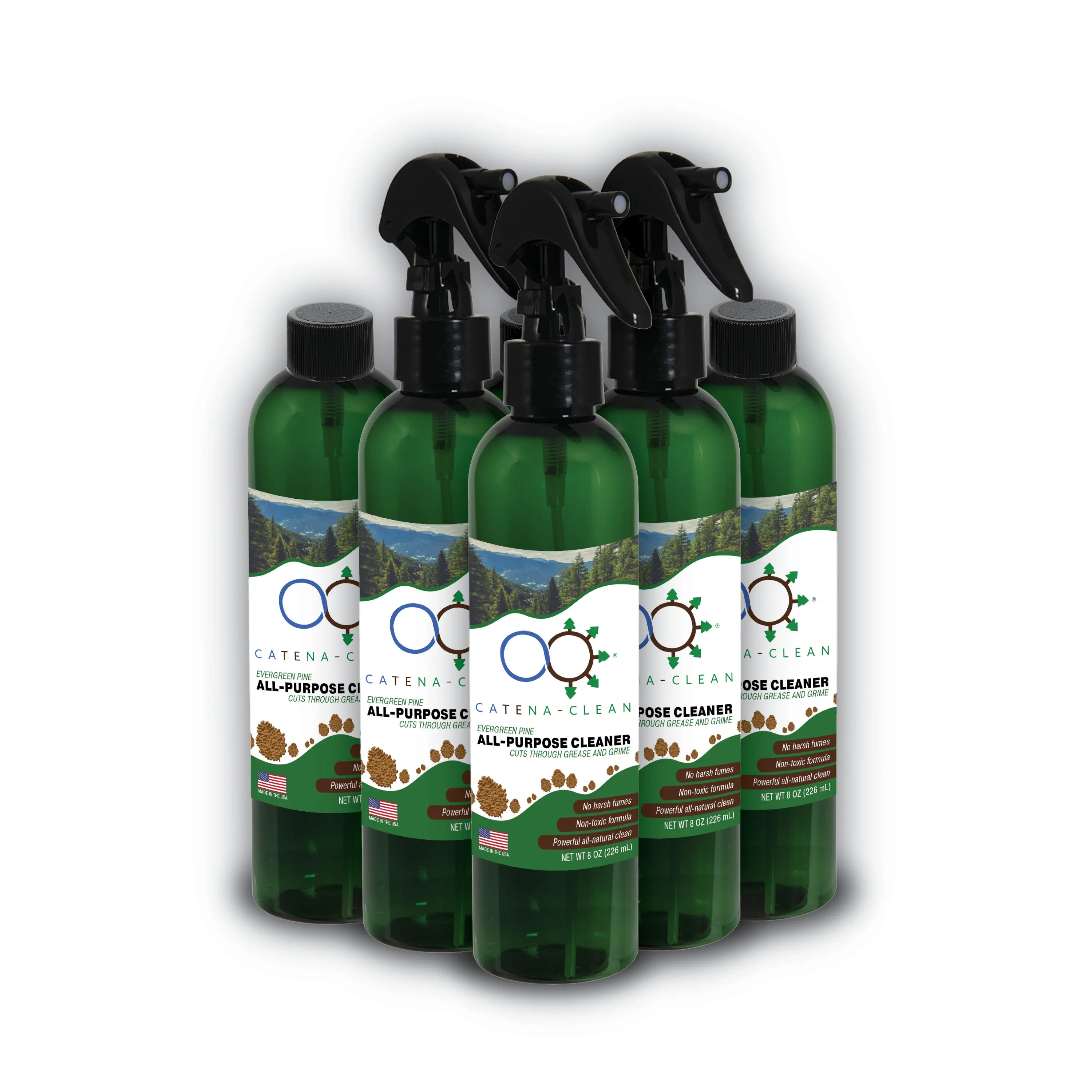 Sparkling Clean with the Freshness of Pine! All-Natural, Pine Bathroom Cleaner Spray for Spotless Toilets, Showers, & Glass! 8oz |Pack of 6| Catena-Clean