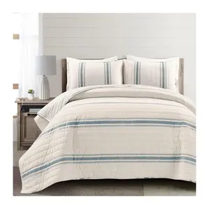 Farmhouse Stripe Reversible Cotton Quilt 3 Pc Set F/Q