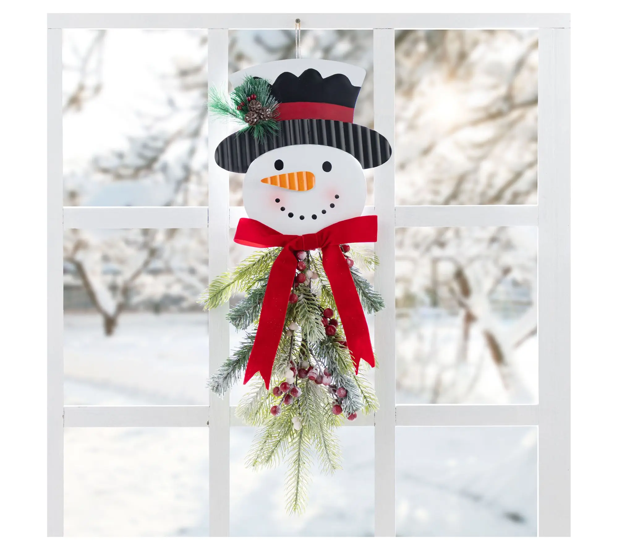 Glitzhome 25"H Greenery Snowman Door Hanger
