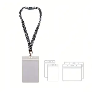 Chessboard Lanyard with ID Card Holder, Fashionable Cute Clip-On Necklace Strap, Elastic Work Card Case for Teachers Nurses Doctors
