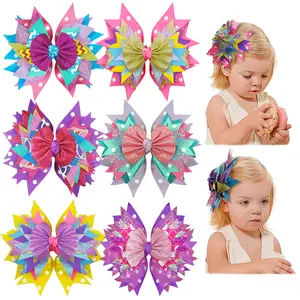 JoyBowie Soft Silk Baby Flower Headband, Bow Hair Clip, Bright Colors with Glitter Decoration, Perfect to Match Girls' Cute Outfits, Twill Material, girl accessory