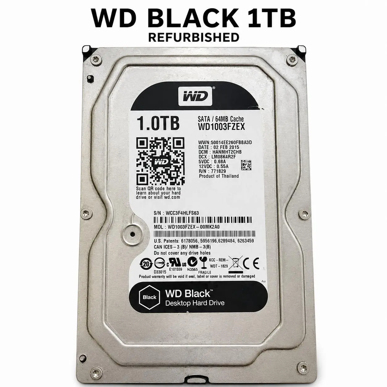 1TB 3.5 Inch SATA Internal Hard Drive 7200RPM 64MB Cache Refurbished HDD for Desktop PC