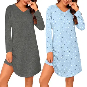 Perfect Moo Moo Gown Gift for Her! 2-Pack Soft Floral Nightgowns - Cozy Long Sleeve V-Neck Knee-Length (S-3XL). MooMooGown #CozyNightgown #GiftsForHer