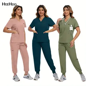2-Piece Suit Women Men Hospital Nurses Sets Jogger Style Nursing Scrub Uniforms Set Pet Grooming Workwear Nurse Accessories