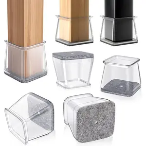 12 pcs Square Chair Leg Floor Protectors, Furniture Felt Pads for Hardwood Floors, Furniture Sliders for Chair Legs, Floor Protectors for Chairs, Silicone Chair Leg Caps Cover, Large, Clear
