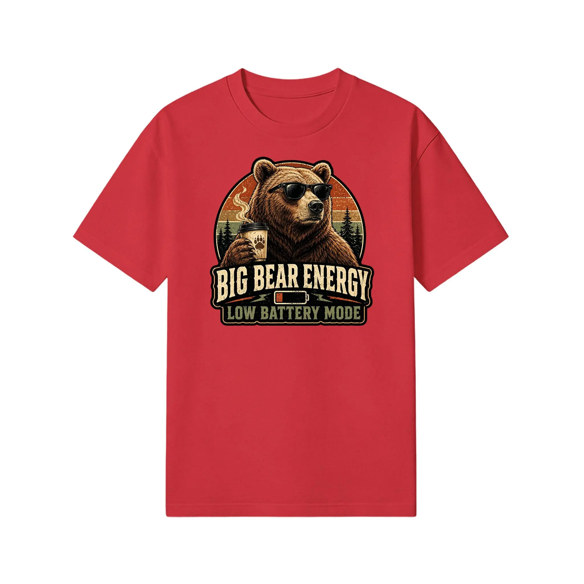 Carpesun Big Bear Energy Graphic T-Shirt, Funny Low Battery Mode Bear Shirt for Men Women, Vintage Outdoor Animal Tee, Cool Bear Lover Gift, Casual Unisex Short Sleeve Shirt