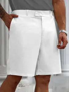 Men's Plus Size Solid Color Casual Suit Shorts, Comfortable and Fashionable, Suitable for All Seasons, Daily Wear