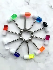 1-10pcs Funny Pill Design Tongue Barbell Piercing Jewelry, Trendy Fashion Statement Pieces