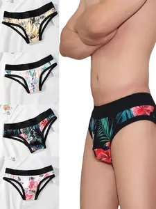 Trendy Men's 4-Piece Triangle Underwear Set, Unique Printed Design for Comfort, Lightweight and Sexy Fit, Fashionable Men's Lingerie