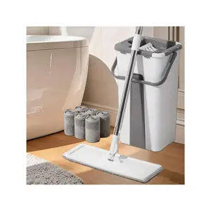 Hand Free Flat Floor Mop And Bucket Set For Professional Home Floor Cleaning System With 6PCS Washable Microfiber Pads For Hardwood Dust And Dirt Removal, Wet And Dry Use, Spin Mop For All Floor Types And Windows