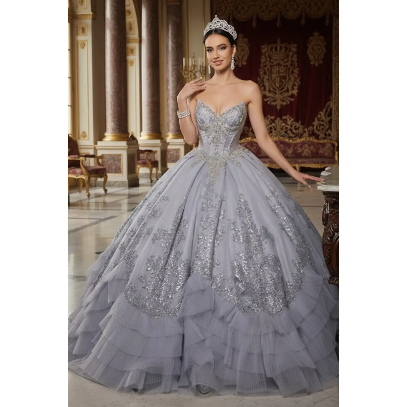 Luxury Ball Gown Quinceañera Dress with Glitter Tulle Skirt & Beaded Corset By Layla K LK284