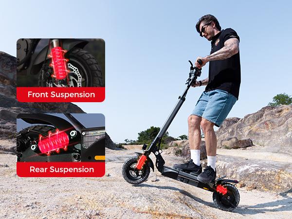All Terrain Electric Scooter, 1000W/500W Violent Motor, Max 28MPH/25MPH Speed, 40/28/20 Mile Range, 330Lbs Capacity, 3S Folding, Dual Shock Absorption – Foldable Off-Road E-Scooter