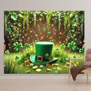 Lucky St. Patrick's Day Backdrop – Green Top Hat, Four-Leaf Clovers & Gold Coins, Perfect for St. Patrick's Celebrations & Cozy Home Decor, Brings Festive Lucky Vibe, Ideal St. Patrick's Gifts, 2D Print Backdrop
