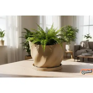 Modern Rosebud Planter with Drainage and Drip Tray Ripple Textured Plant Pot Indoor Minimalist Decor Small Medium Large