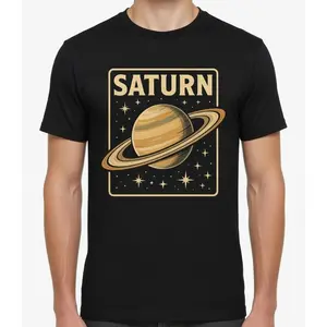 Saturn Planet Graphic Tee Mens Vintage Space Universe Star Print Short Sleeve Crewneck T Shirt Streetwear Casual Summer Outfit Gift