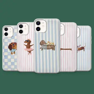 Dachshund Phone Case Stripes Cute Dog Cover for 17, 17Pro, 16, 15, 14, 13, 12, 11