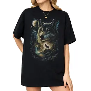 Comfort Colors Wolf Shirt, Full Moon Wolf Graphic Tee, Wildlife Shirt, Gift for Wolf Lovers
